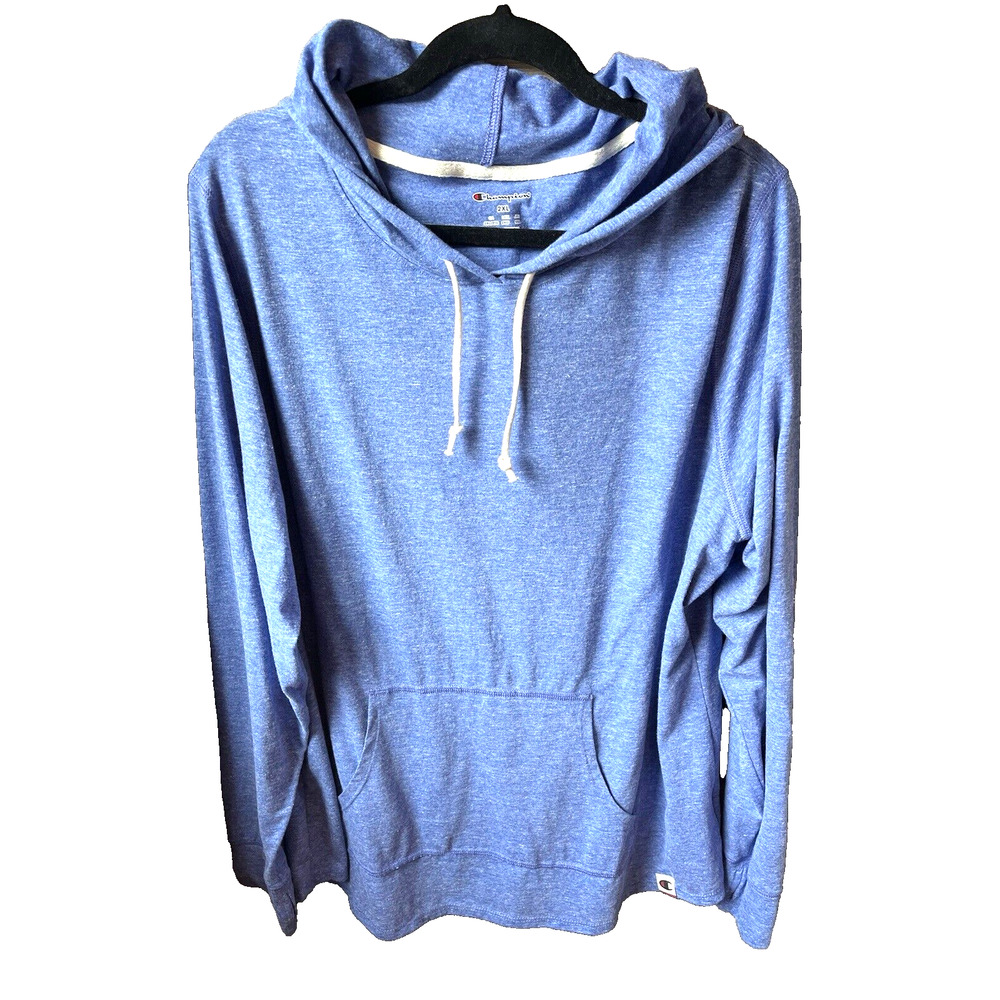 Champion Womens Pullover Hoodie Size 2XL Thumb Hole Heather Blue Logos